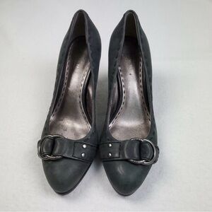 Coach Dinah Black Gray Leather Pump Heels Buckle WhipStitch size 7